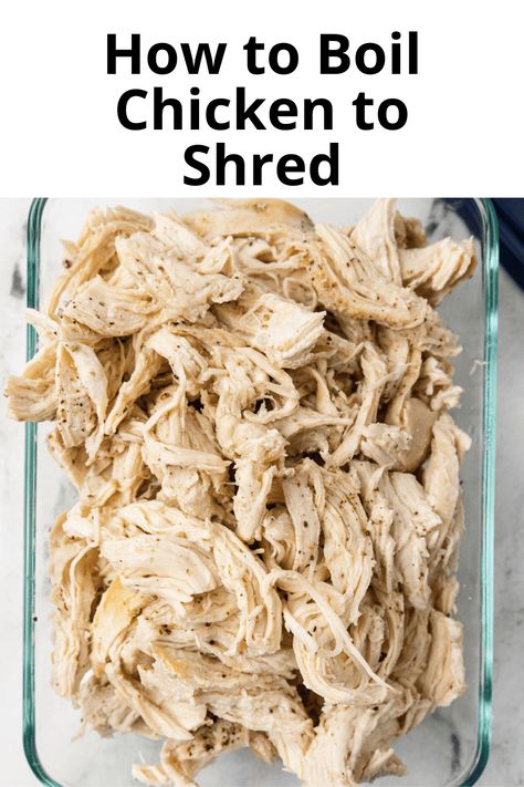 Shredded chicken only takes 30 minutes to make, and it always come out juicy and flavorful. First sear your chicken in a large pot, then add chicken broth and spices and boil for 7-10 minutes. Once the chicken has reached 165F shred with two forks. Shredded Chicken For Soup, Boiled Shredded Chicken Recipes, Shredded Chicken Boiled, Boiled Shredded Chicken, Boil Chicken To Shred, Boil Chicken, Shredded Chicken Crockpot, Easy Shredded Chicken, Slow Cooker Shredded Chicken