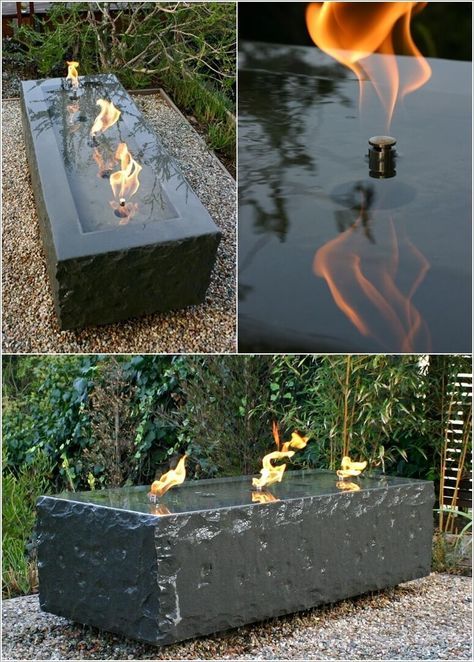 10 Water Feature and Fire Pit Combos You Will Admire Fire Pit And Water Feature, Water Fountain Fire Pit, Outdoor Fire Feature Ideas, Water And Fire Features For The Yard, Diy Fire And Water Feature Outdoor, Diy Fire Feature Outdoor, Fire Fountain Diy, Fire Pit Water Feature, Fire And Water Feature Outdoor