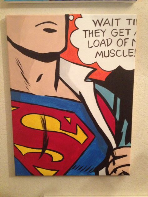 Superman.   Acrylic on canvas Superman Painting Easy, Superman Painting Canvases, Wall Sketch Ideas, Paintings Mini Canvas, Superman Crafts, Birthday Paintings, Superman Painting, Superhero Painting, Cherries Painting