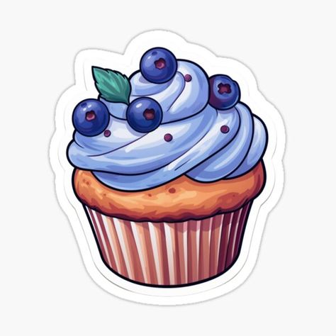 Food Stickers Printable, Blueberry Cupcake, Cupcake Stickers, Blueberry Water, Blueberry Cupcakes, Diy Photo Book, Sticker Design Inspiration, Water Paint, Cute Laptop Stickers