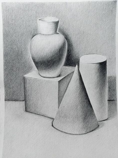 Basic Shading Drawing, Form Art Drawing, Still Life Pencil Shading, Easy Still Life Drawing, Easy Pencil Drawing, Drawing Figures, Still Life Sketch, Geometric Shapes Drawing, Draw With Me