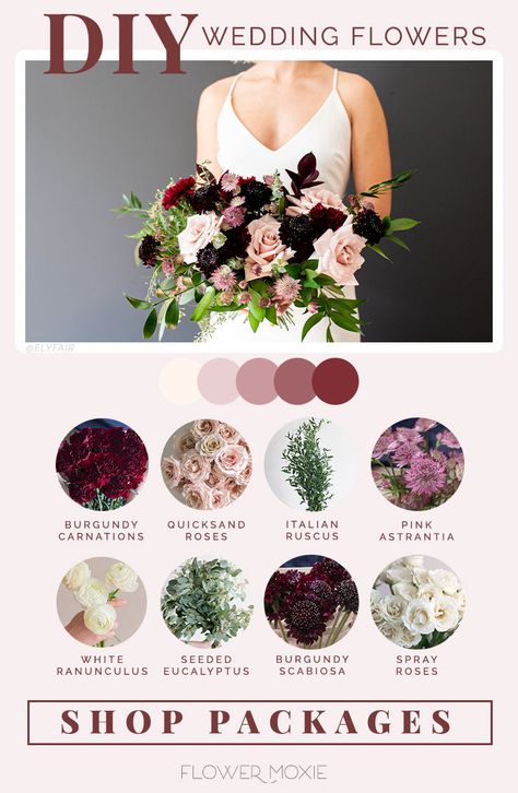 February Wedding Flowers In Season, February Flowers In Season, Burgundy Flower Arrangements, February Wedding Flowers, Marsala Wedding Flowers, Burgundy Wedding Flowers, Bouquet Recipe, Marsala Wedding, Wedding Flower Packages