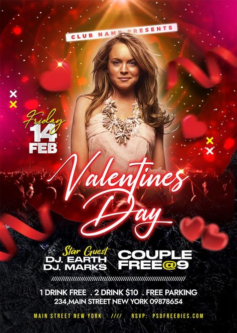 Valentines Day Party Invitation Flyer PSD Template – PSDFreebies.com Valentines Day Flyer, Party Restaurant, Event Bar, Invitation Flyer, Valentine's Week, Party Music, Music Party, Free Valentine, Valentines Party