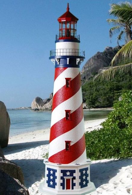 Yard Lighthouse, Garden Lighthouse, Nautical Outdoor Decor, Clay Pot Lighthouse, Lighthouse Crafts, Diy Wood Plans, Lighthouse Decor, Lighthouse Pictures, Beautiful Lighthouse