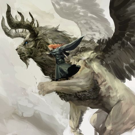 Flying with the King-in-Clouds by Kekai Kotaki Kekai Kotaki, Heroic Fantasy, Fantasy Beasts, 다크 판타지, Mythical Creatures Art, Mythological Creatures, Mystical Creatures, Arte Fantasy, Creature Concept