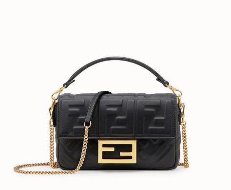 Fendi Mini Baguette Fendi Baguette Mini, Fendi Mini Baguette, Mini Baguette, Fendi Mini, Mini Outfit, Baguette Bag, Black Leather Bags, Magnetic Clasp, Fendi Bags