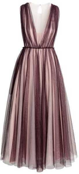 H&M Tulle Dress Ankle Length Dresses, Brown Evening Dresses, Layered Tulle Dress, Tulle Cocktail Dress, Double Layer Dress, Satin Formal Dress, Dress Layered, Ankle Length Dress, Layered Dress