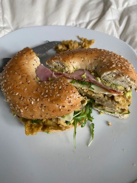 Bagel Sandwich, Healthy Food Motivation, Healthy Foodie, Food Is Fuel, Follow My Instagram, Scrambled Eggs, Good Healthy Recipes, Food Obsession, Arugula