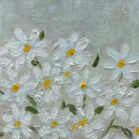 Jan Relf on Instagram: "Victorians held the Daisy as a symbol of innocence and purity, so I used a limited colour palette to emphasise these virtues. I also personally love the simple joy of seeing daisies, a reminder of long, summer days. #daisies #purity #summer #joy #painting #acrylic #flowers #nature" Daisy Colour Palette, Simple Daisy Painting, Painting Acrylic Flowers, Joy Painting, Painted Daisies, Create Board, Daisy Painting, Simple Acrylic Paintings, Canvas Ideas