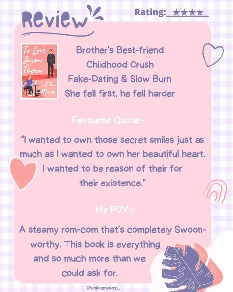 Brother's best friend, childhood Crush, fake Dating, slow burn, she fell first, he fell harder , rom-com, spicy rom-com She Fell First But He Fell Harder Books, She Fell First But He Fell Harder Quotes, Jason Thorn, Brother's Best Friend, Fake Dating, Hard Quotes, Book Recs, Slow Burn, Beautiful Heart