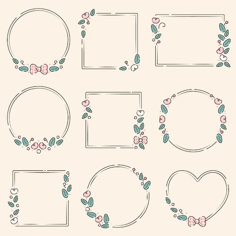 Premium Vector | Set of christmas wreath floral frame for text decoration. Front Page Writing Design, Floral Designs For Project, Cards Border Design, Note Doodles Cute, Kawaii Borders Frames, Border For Journal, Aesthetic Border Ideas, Frame For Text, Card Border