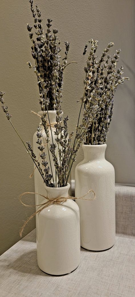 Lavender House Decor, Dried Lavender Decor, Lavender Vase, Dried Flowers Floor Vase, Tall Vase Dried Flowers, Dried Lavender Vase, Dried Lavender Bouquet In Vase, Neutral Pottery Vase, Glass Vase With Lavender