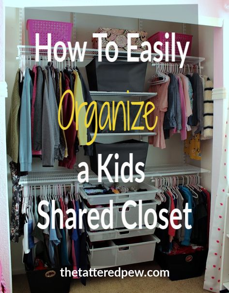 how to easily organize kids shared closet pin Walk In Closet Organization, Closet Organization Designs, Organizing Walk In Closet, Nursery Closet Organization, Baby Closet Organization, Shared Closet, Organization Closet, Baby Room Organization, Boys Closet