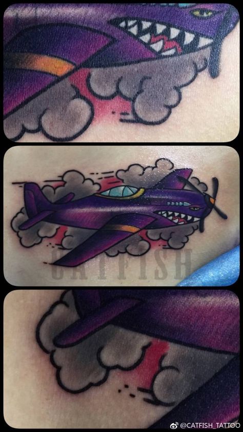 Cover up ,Old school tattoo #oldschool #tattoo #airplane #clouds #coverup #tat #traditional #jaw Traditional Paper Airplane Tattoo, Tattoo Airplane, Paper Airplane Tattoos, Airplane Clouds, Clouds Tattoo, Airplane Tattoos, Cloud Tattoo, School Tattoo, Paper Airplanes