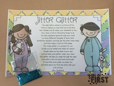 Open House Freebies - Fun in First Jitter Glitter Poem, Jitter Glitter, Open House Activities, September School, Night Before School, Meet The Teacher Night, First Day Jitters, School Open House, Welcome To School