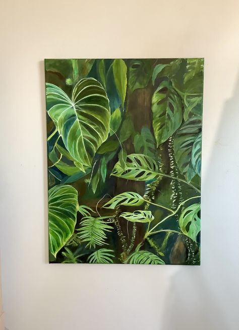 Rainforest Painting Acrylic, Monstera Plant Painting Acrylic, Jungle Acrylic Painting, Jungle Painting Acrylic, Tropical Flowers Illustration, Multiple Canvas Paintings, Abstract Painting Acrylic Modern, Jungle Painting, Green Artwork