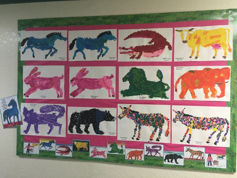 Eric Carle PreK Art Fair - The Artist Who Painted A Blue Horse - Eric Carle Bulletin Board The Artist Who Painted A Blue Horse Activities, Eric Carle Bulletin Board, Prek Art, Animals And Their Homes, Art Preschool, 2024 Art, Blue Horse, Art Theme, Eric Carle