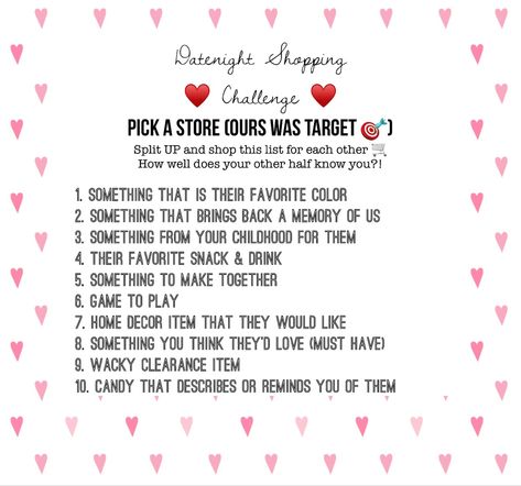 Fun twist on Datenight! Shopping Challenge! Target Date Night Challenge, Target Date Night, Date Night Challenge, Target Date, Shopping Challenge, Fun Dates, Couples Challenges, Creative Date Night Ideas, Date Night Jar