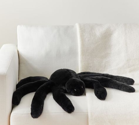 Faux Fur Spider Shaped Pillow | Pottery Barn Sphere Pillow, Pottery Barn Halloween, Hay Rides, Ghost Pillow, Black Pottery, Holiday Decor Halloween, Faux Pumpkins, Faux Fur Pillow, Outdoor Cushion Covers