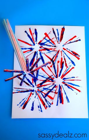 Straw Fireworks Craft for Kids - 4th of July craft or Memorial day art project | CraftyMorning.com Fireworks Craft For Kids, Firework Painting, Fourth Of July Crafts For Kids, Fireworks Craft, Rocks Landscaping, Fireworks Art, Landscaping Florida, 4th July Crafts, Storage Sheds