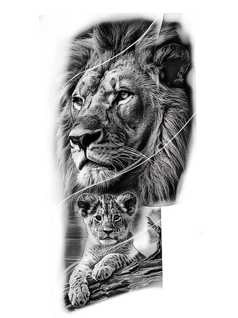 Tattoos For Women Lion, Couples Lion Tattoo, Leg Tattoos For Women, Tattoo Leopard, Floral Hip Tattoo, Big Cat Tattoo, Cubs Tattoo, Dna Tattoo, Back Of Arm Tattoo