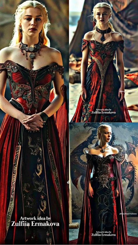 Game Of Thrones Fashion Dresses, Targaryen Clothing Aesthetic, Targaryen Aesthetic Outfits, Essos Fashion, Targaryen Clothes, Game Of Thrones Dresses, Targaryen Dresses, Elaena Targaryen, Targaryen Dress