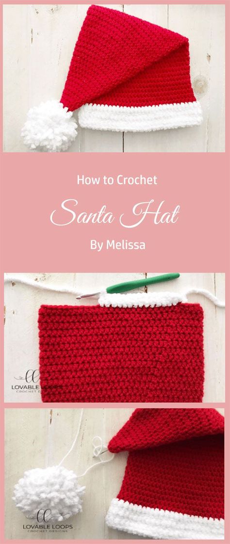 Hat Crochet Ideas, Crochet Santa Hat Free Pattern, Crochet Santa Hat Pattern, Crochet Pom Pom Hat, Santa Hat Pattern, Crochet Santa Hat, Crochet Christmas Hats, Santa Is Coming, Crochet Santa