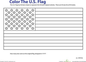 July 4th/Independence Day First Grade Civics & Government Life Learning Worksheets: USA Flag Coloring Page Ahg Our Flag Badge Explorer, Usa Flag Coloring, Us Flag History, Ahg Badge, First American Flag, Children's Book Characters, American Heritage Girls, Flag Printable, Flag Coloring Pages