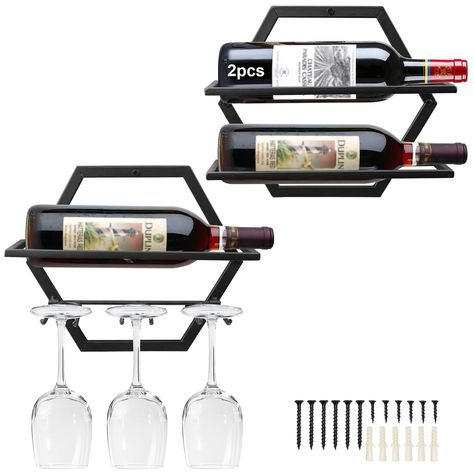 PRICES MAY VARY. Independent research and development, patented products 【2-IN-1 Wine Display Rack】Our wall mounted wine bottle holder presents your precious wine bottles, goblets in a stylish way, shows a unique artistic atmosphere. Wine rack holds 1 bottles of wine, or champagne, and 3-6 goblets. 【Premium Material】The wine glass shelf is made of sturdy metal, lightweight, firm welding, strong bearing capacity. The delicate manufacturing process adds fashion look style to your living room entry Wine Glass Shelf, Wine Bottle Display, Kitchen Bar Decor, Home Kitchen Bar, Wine Bottle Storage, Stemware Rack, Metal Wine Rack, Wall Mounted Wine Rack, Wine Shelves