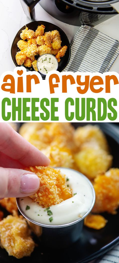 Homemade Air Fryer Cheese Curds, Recipes Using Cheese Curds, Budget Air Fryer Meals, Cheese Curds Air Fryer, Airfryer Oven Recipes, Air Fryer Cheese Sticks, Air Fryer Cheese Curds, Homemade Cheese Curds, Dinner Ideas Air Fryer