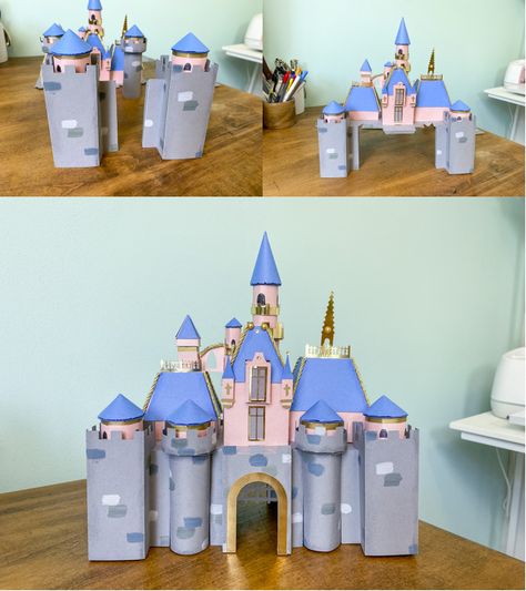 3D Disneyland Castle - Intricate Cut File - Designs By Miss Mandee Disney Castle Valentine Box Ideas, Origami Scene, Castle Papercraft, Disney Diorama, 3d Cricut, Disneyland Main Street, Castle Project, Papercraft Download, Disneyland Castle