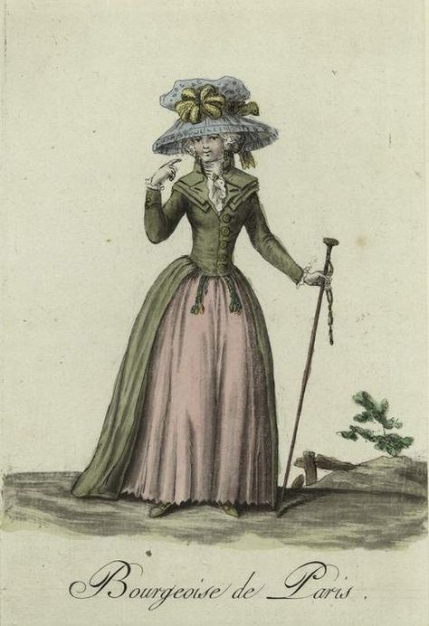 Redingote - French fashion plate 1790s. French Revolution Fashion, Late 18th Century Fashion, 1790s Fashion, 18th Century Hats, 1700 Fashion, Istoria Modei, 18th Century Portraits, Rococo Fashion, 18th Century Costume