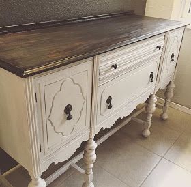 Refinishing our buffet...step-by-step tutorial. Grass Painting Tutorial, Refinished Buffet, Buffet Furniture, Buffet Makeover, Painted Buffet, Grass Painting, Antique Buffet, Vintage Buffet, Painted Sideboard