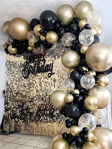 123pcs Black Golden Balloon Garland Arch Kit Gold Confetti Latex Ballon For Wedding Birthday Anniversary Party Decoration | SHEIN USA Black Golden Silver Balloon Decoration, Black And Golden Theme Birthday Party, Golden Balloon Arch, Black And Gold Bday Party Decor, Golden And Black Balloon Decoration, Golden Themed Birthday Party, Black And Golden Birthday Decoration, Golden Balloon Decoration, Black Ballons