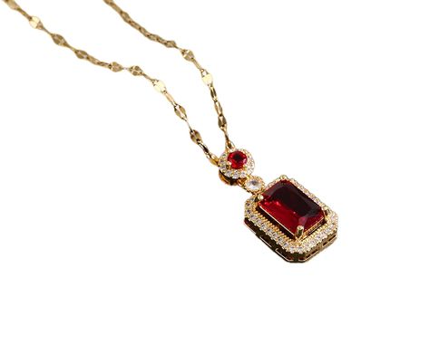 PRICES MAY VARY. Materials:The ruby crystal pendant necklaces for women are made of high quality stainless steel by 18K gold plated.The pendant is made of simulated gemstone, including emerald kind and ruby kind.Sparking CZ diamonds around the gemstone, like shining stars set off the gemstone.All materials are lead nikel and cadmium free and hypoallergenic. Size:Lenght:38cm+6cm extender(14.96inches+2.36inches),weight:4.5g.The pendant is about 16mm*13mm. Occasions:The emerald/ruby crystal pendant necklaces are so elegant and valuable that suit for wedding/party/ball or any other important occasions. Gifts:As a Christmas/new year/anniversary/birthday gift,the necklace would be a nice choice. Come and get the necklace,present it to her.