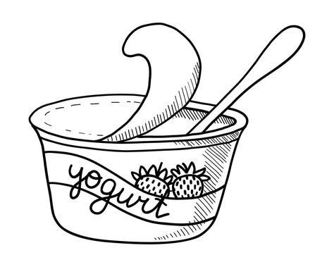 Drawing Of Fruit, Fruit Yogurt, Yogurt Bowl, Contour Drawing, Alphabet Flashcards, Anime Reccomendations, Doodle Drawings, A White Background, Vector Photo