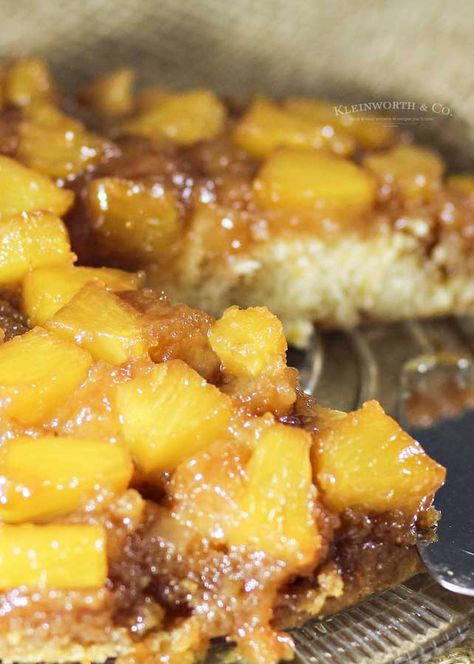 This Pineapple Upside-Down Cake is light & moist cake topped with chunks of pineapple, a thick caramelized sugar layer & whipped cream. So easy & delicious. #pineapple #pineappleupsidedowncake #cakerecipes #dessert #summertreats #homemadecake Pineapple Chunks Recipes Desserts, Dessert With Pineapple Chunks, Pineapple Upside Down Cake Fresh Pineapple, Pineapple Upside Down Cake Recipe 8x8, Recipe With Pineapple Chunks, 9 X 13 Pineapple Upside Down Cake, Single Serving Pineapple Upside Down Cake, Upside Down Desserts, Cake Batter Recipes