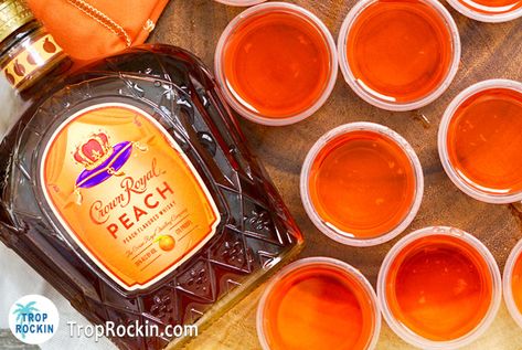 Crown Royal Peach Jello Shots, Crown Peach Jello Shots, Peach Crown Jello Shots, Crown Jello Shots, Raspberry Jello Shots, Peach Jello Shots, Rum Jello Shots, Pina Colada Jello Shots, Crown Royal Peach