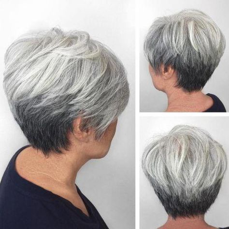 12. Silver-and-Black Tapered Pixie  (I like the darker bottom, but afraid the bangs will be in my eyes) #pixiecutwithbangs Natural Dark Hair, Choppy Pixie Cut, Edgy Pixie Cuts, Edgy Pixie, Short Hairdos, Short Grey Hair, Best Pixie Cuts, Penteado Cabelo Curto, Modern Hairstyles