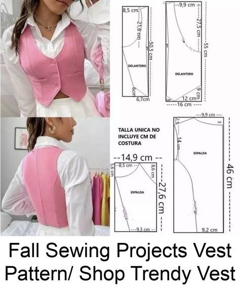 s 2023 Fall Sewing Projects: 10+ Vest Patterns to Make This Year Vest Patterns For Women Sewing, Womens Vest Pattern, Vest Pattern Sewing, Waistcoat Pattern, Vest Patterns, Diy Clothes Patterns, Fall Sewing Projects, Trendy Vest, Vest Pattern Free