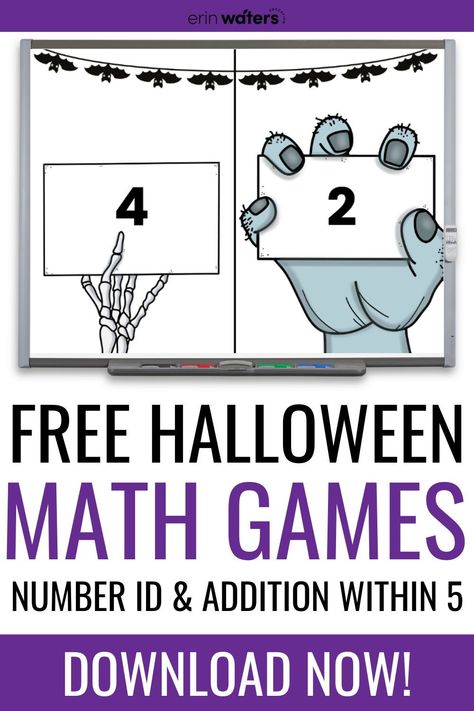 Looking for no-prep Halloween math games you can add to your math lessons this October? Grab these FREE Halloween math games for kindergarten, 1st grade, and 2nd grade students. Students get to work on number ID and addition to 5. The fun Halloween-themed math games can also be played during your Halloween classroom party. Download your FREE Halloween math games today! Halloween Games For First Grade, Halloween 1st Grade Activities, Halloween Math Kindergarten, Halloween Math Activities Kindergarten, Math Games For Kindergarten, Halloween Math Games, Halloween Math Centers, Games For Kindergarten, Interactive Math Journals