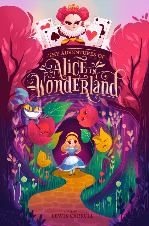 Alice In Wonderland Book Cover, Alice In Wonderland Illustrations, الفن الرقمي, Alice In Wonderland Book, 동화 삽화, Book Cover Illustration, Art Disney, Pinturas Disney, Arte Inspo