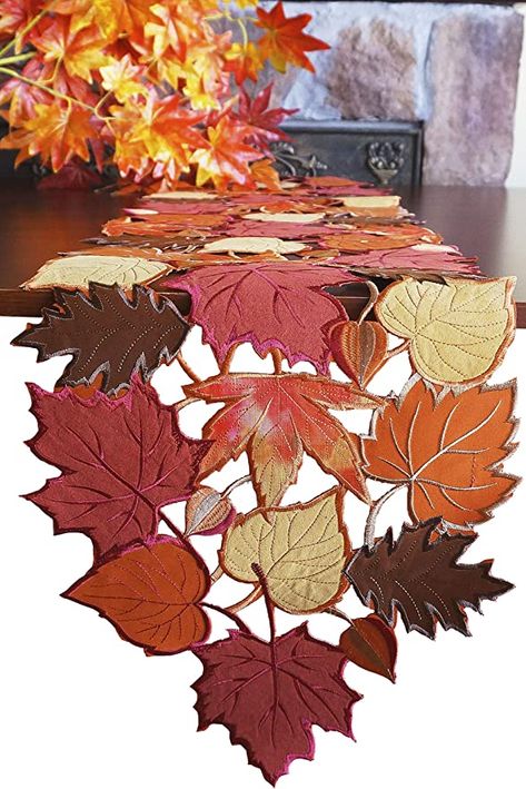 Amazon.com: GRANDDECO Harvest Fall Table Runner 13"x68", Cutwork with Applique Embroidered Maple Leaves Dresser Scarf Table Topper for Home Dinner Holiday Festival Decorations : Home & Kitchen Thanksgiving Runner, Maple Leaf Table Runner, Applique Table Runner, Fall Table Runner, Thanksgiving Table Runner, Dresser Scarf, Fall Table Runners, Fall Kitchen, Table Runner And Placemats