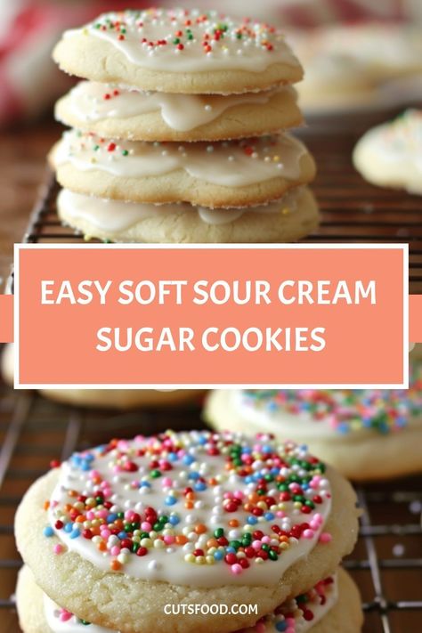 Easy Soft Sour Cream Sugar Cookies. These pillowy soft cookies are infused with the tangy richness of sour cream, creating a texture that’s both tender and irresistible. Whether you’re baking for a special occasion or simply craving a sweet treat, these cookies are sure to Home Made Cookies Recipe, Sour Cream Cookies, Soft Sugar Cookie Recipe, Sour Cream Sugar Cookies, Cake Calories, Sugar Cookie Recipe Easy, Soft Cookies, Sour Cream Recipes, Soft Sugar Cookies