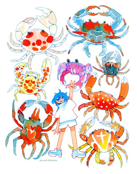 🌳 Sea Creatures Art, Crab Art, Ethereal Art, Fish Art, Art Studies, Funky Art, Creature Art, Art Reference Photos, Animal Illustration