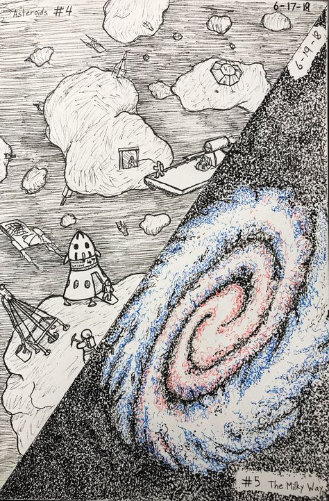 The Milky Way Drawing, Asteroid Drawing, Milky Way Drawing, Jonathan Mcdaniel, 300 Drawing Prompts, Gold Wallpaper Background, Drawing Prompts, Drawing Prompt, Sketch Pad