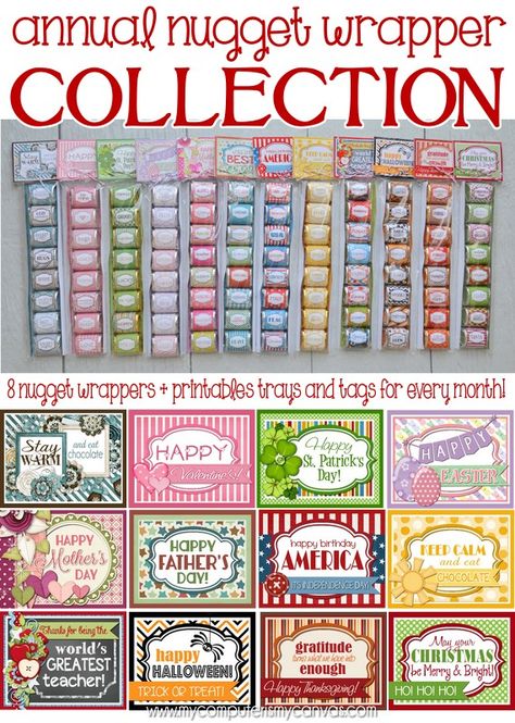 Annual Chocolate Nugget Wrapper Collection ! - My Computer is My Canvas Nugget Wrappers, Handmade Christmas Gifts Diy, Hershey Nugget, Brochure Paper, Candy Crafts, I Love Chocolate, Holiday Tags, Candy Favors, Candy Bar Wrappers