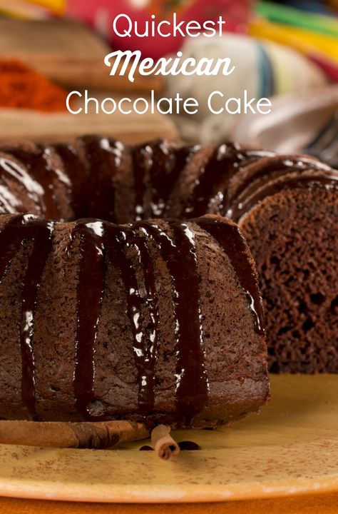 We start this easy Mexican Chocolate Cake with a cake-mix, so you'll have a sweet and spicy cake in no time! This quick cake recipe will become your go to for parties and potlucks because it's unique, simple, and umm... CHOCOLATE! Mexican Chocolate Pound Cake, Mexican Chocolate Cake Easy, Mexican Chocolate Cake Recipe, Mexican Bundt Cake, Mexican Hot Chocolate Cake Recipe, Easy New Years Eve Desserts, Recipe Using Chocolate Cake Mix, Mexican Hot Chocolate Cake, Mexican Cake Recipes