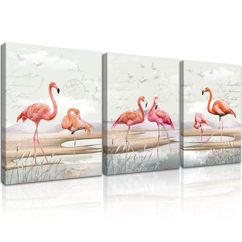 Office Decorations Christmas, Flamingo Artwork, Birds Pictures, Flamingo Pictures, Wildlife Landscape, 3 Panel Wall Art, Pink Birds, Flamingo Wall Art, Flamingo Painting