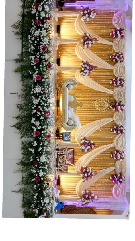 Function Stage Decoration, Engagement Stage Decoration Indian Simple, Hindu Marriage Decoration Stage, Reception Stage Decoration Backdrops, Marriage Stage Decoration, Wedding Stage Background, Haldi Function Decoration, Backdrop For Engagement, Marriage Stage